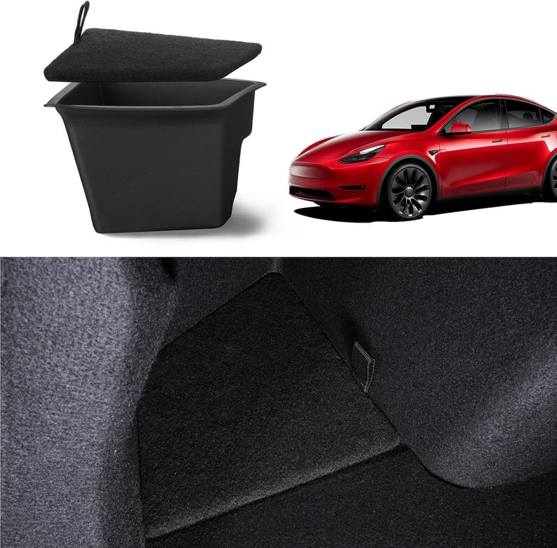 Basenor 2023 2022 2021 Tesla Model 3 Trunk Storage Bin, Trunk Organizer with Carpeted Lid, Waterproof Rear Trunk Side Storage Box for Model 3 Interior Accessories (Not Fit 2024 2025 Model 3) - Image 1